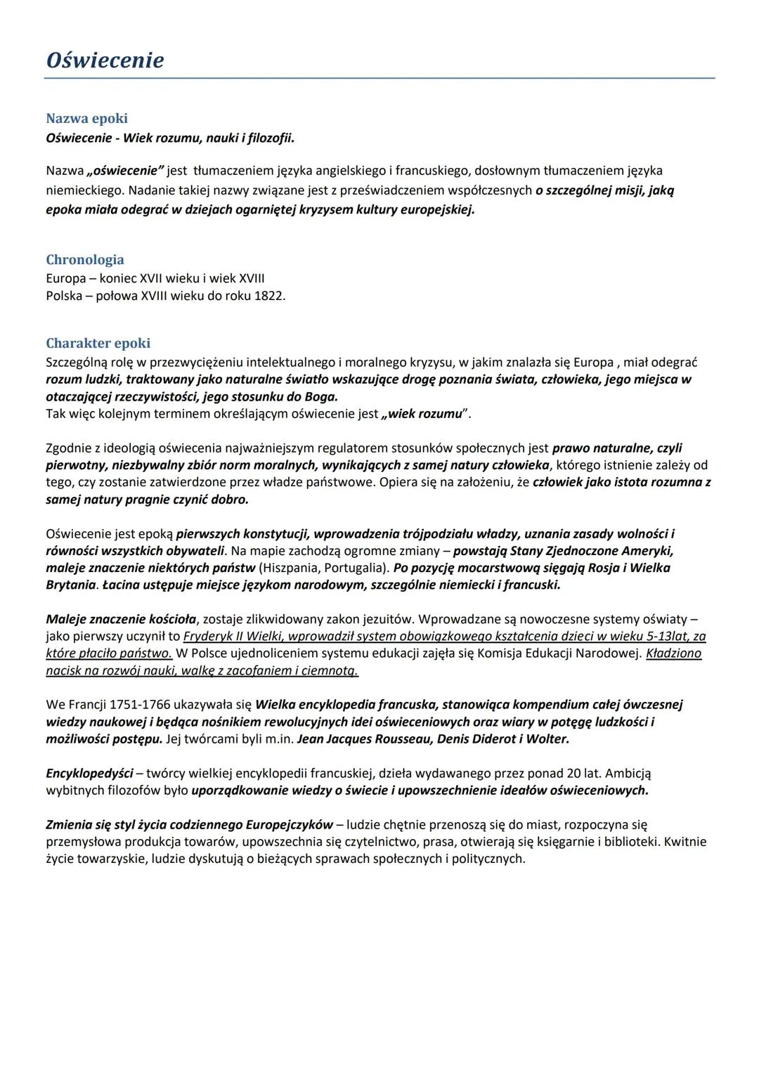 Epoka Oświecenia - Kluczowe Informacje do Matury