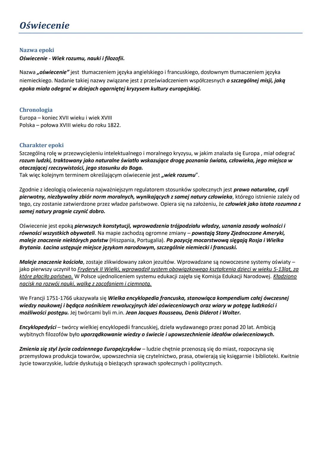 Oświecenie
Nazwa epoki
Oświecenie - Wiek rozumu, nauki i filozofii.
Nazwa ,,oświecenie" jest tłumaczeniem języka angielskiego i francuskiego