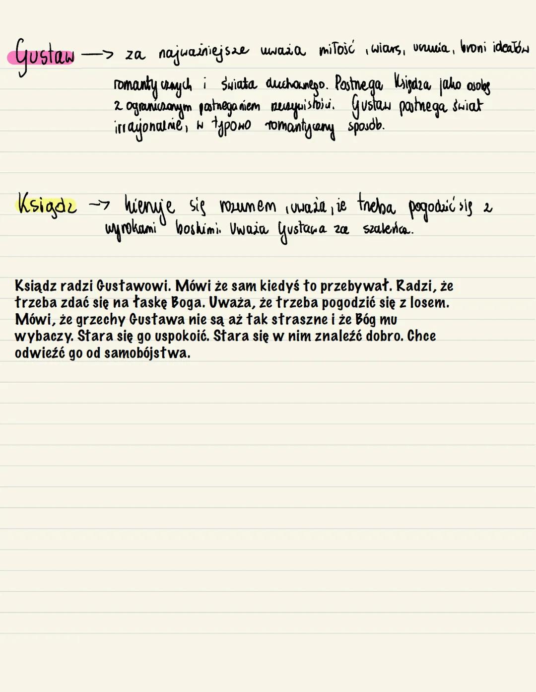 # Gustaw

Czuje się samotny, opuszczony, smutny. Nie widzi zrozumienia ze strony ludzi, ktongm
ufat

~ względem ukochanej~

Cierpi, odczuwa 