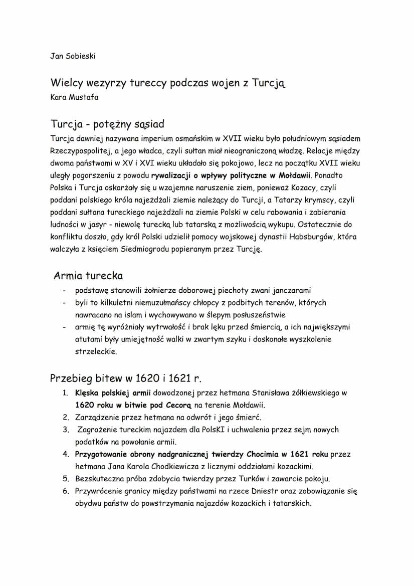 Wojny z Turcją
temat 5 dział III
Ważne daty
1620 r. bitwa pod Cecorą
1621 r. obrona twierdzy Chocim przed zdobyciem armii tureckiej
1672 r. 
