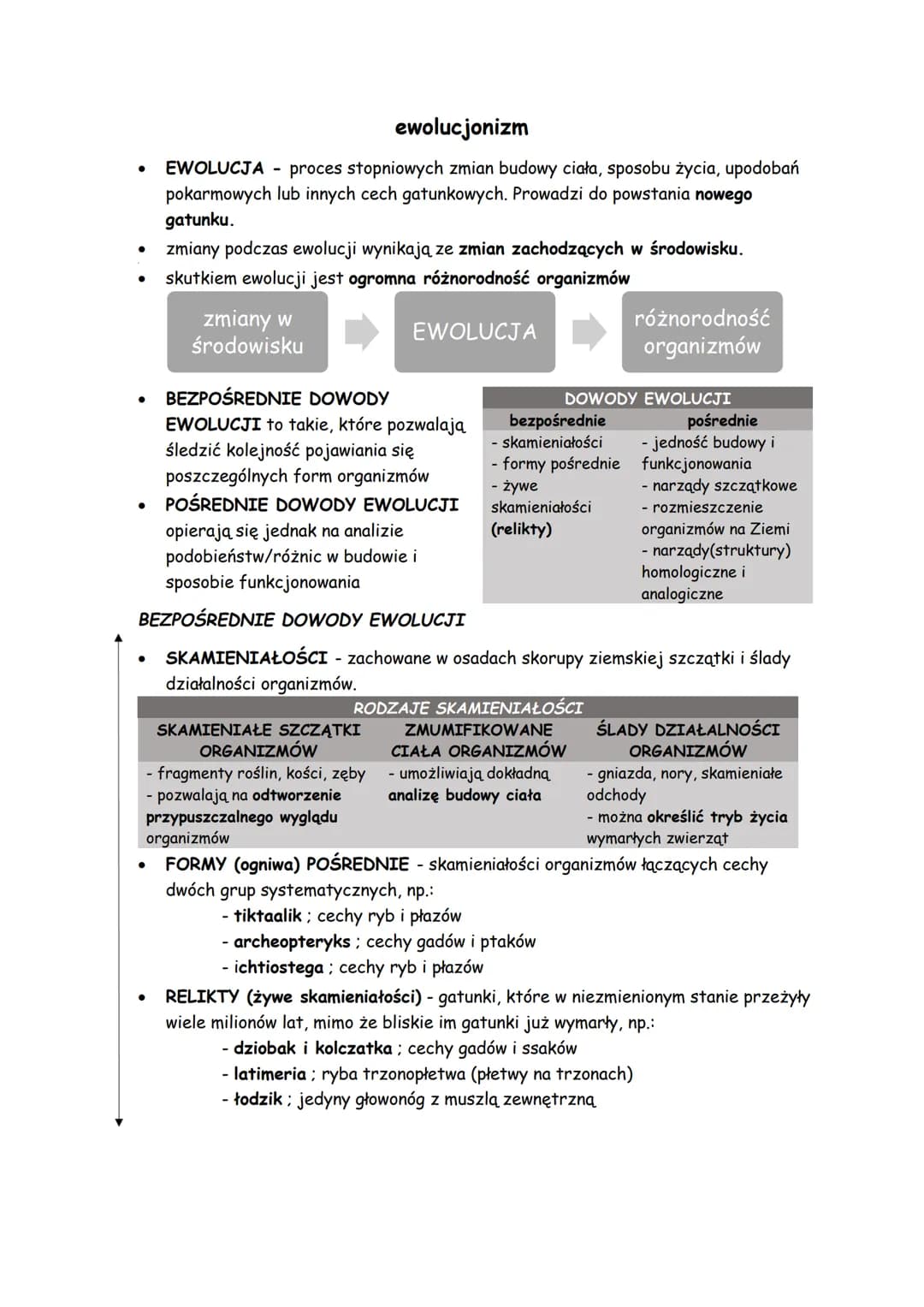 ●
●
●
●
ewolucjonizm
EWOLUCJA - proces stopniowych zmian budowy ciała, sposobu życia, upodobań
pokarmowych lub innych cech gatunkowych. Prow