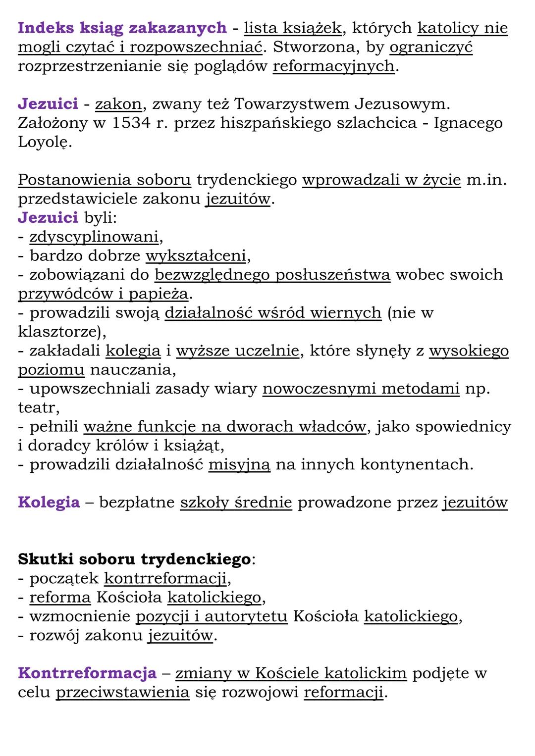 Kontrreformacja
K1 6, NE
1545-1563 - obrady soboru trydenckiego
1648 - pokój westfalski (koniec wojny 30letniej)
Przyczyny zwołania soboru t