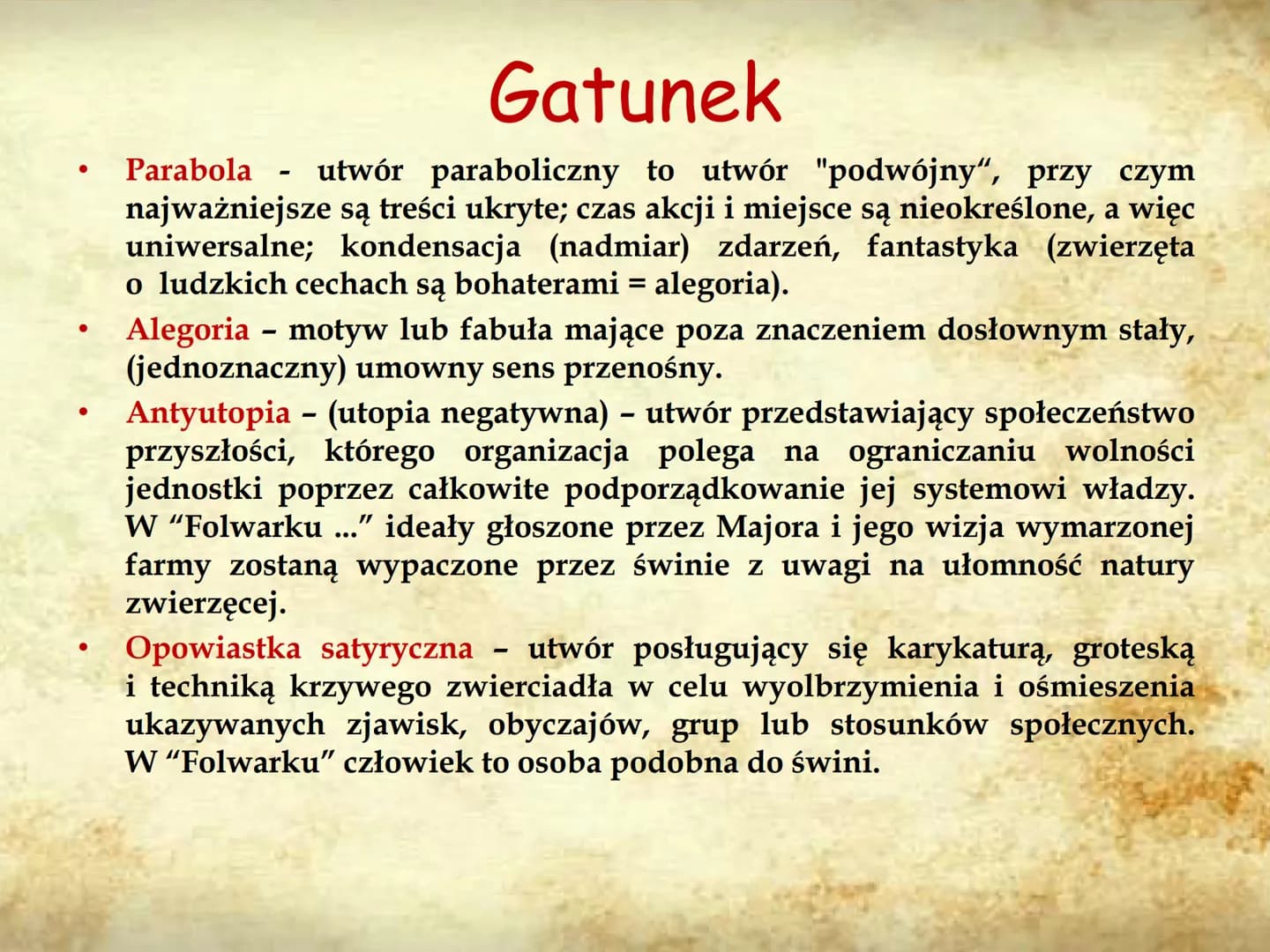ANIMAL
FARM
AUTOR: PIOTR KUŹMIŃSKI 8E GENEZA UTWORU
Pomysł napisania powieści zrodził sie w
latach 30, bezpośrednio po udziale Orwella
w woj