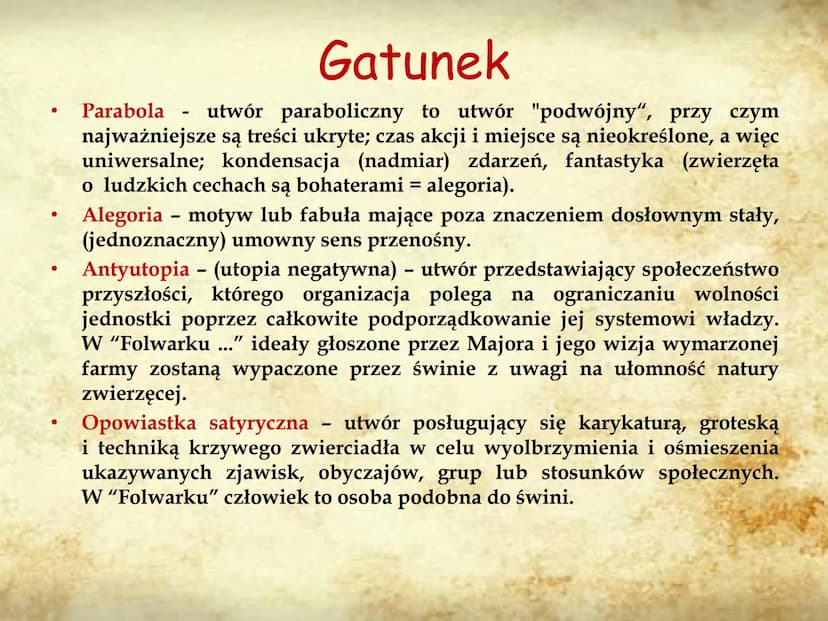ANIMAL
FARM
AUTOR: PIOTR KUŹMIŃSKI 8E GENEZA UTWORU
Pomysł napisania powieści zrodził sie w
latach 30, bezpośrednio po udziale Orwella
w woj