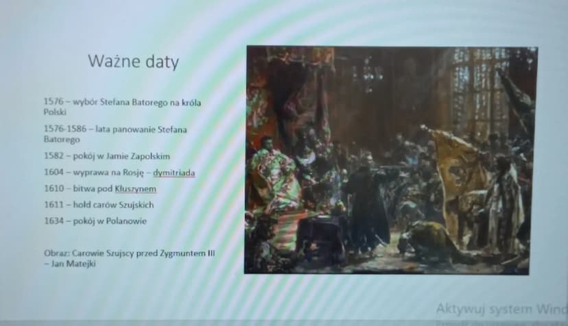 "
Wojny z Rosją "
historia 6
Podsumowanie tematu Ważne daty
1576-wybór Stefana Batorego na króla
Polski
1576-1586-lata panowanie Stefana
Bat