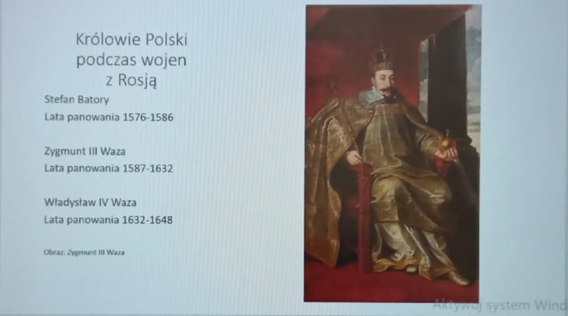 "
Wojny z Rosją "
historia 6
Podsumowanie tematu Ważne daty
1576-wybór Stefana Batorego na króla
Polski
1576-1586-lata panowanie Stefana
Bat