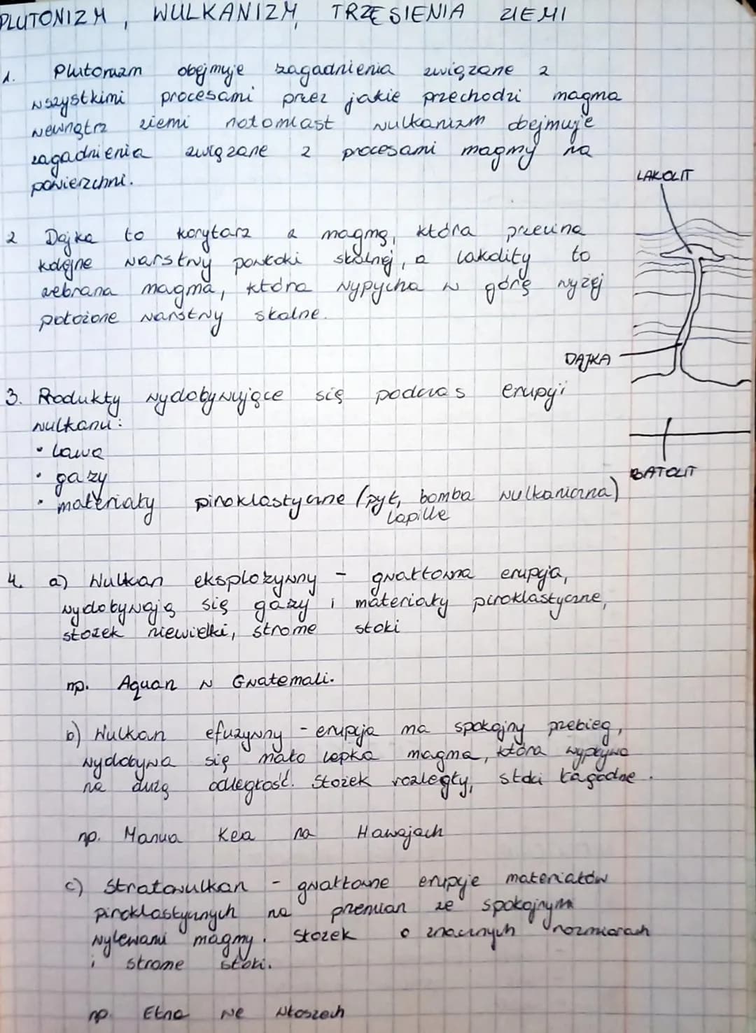 PLUTONIZM, WULKANIZM TRZĘSIENIA ZIEMI
A. Plutoram
obejmuje zagadnienia związane
wszystkimi procesami przez jakie przechodzi magma
wewnątrz
z