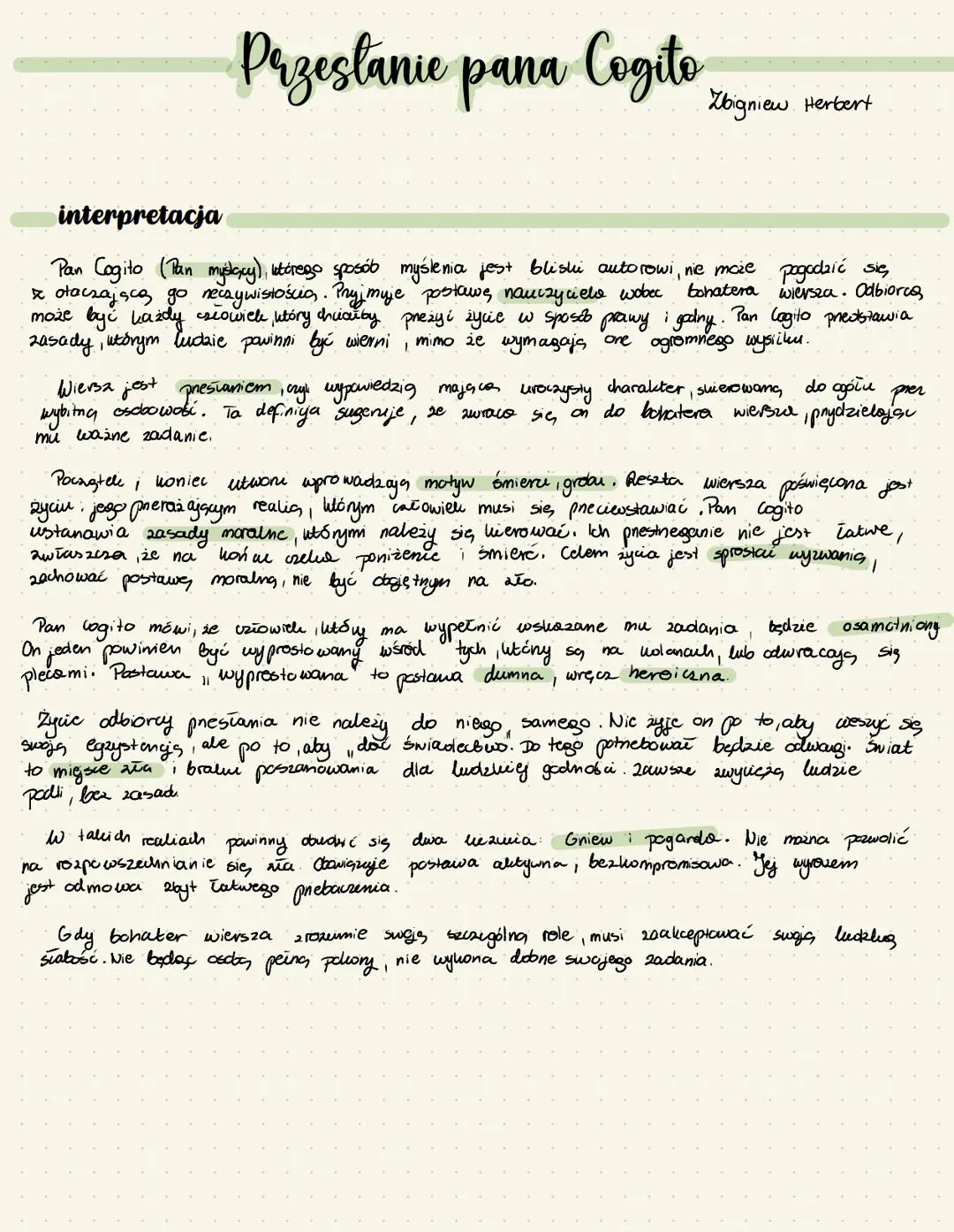 ,,Przesłanie pana Cogito” Zbigniew Herbert