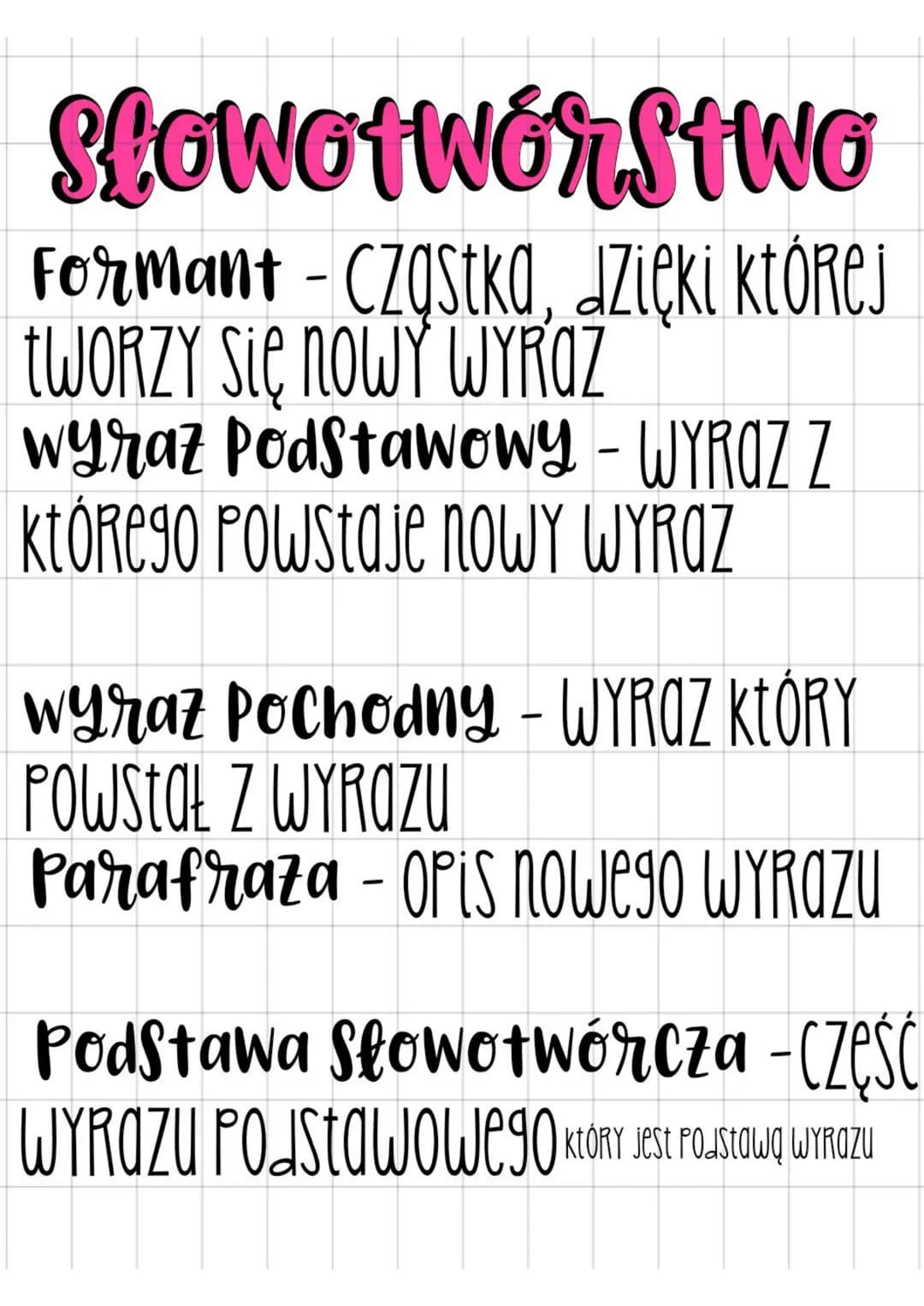 Slowotworstwo
Formant - Cząstka, dzięki której
tWORZY Się NOWY WYRAZ
JA
wyraz podstawowy - WYROZ Z
którego powstaje nowY WYRAZ
wyraz Pochodn