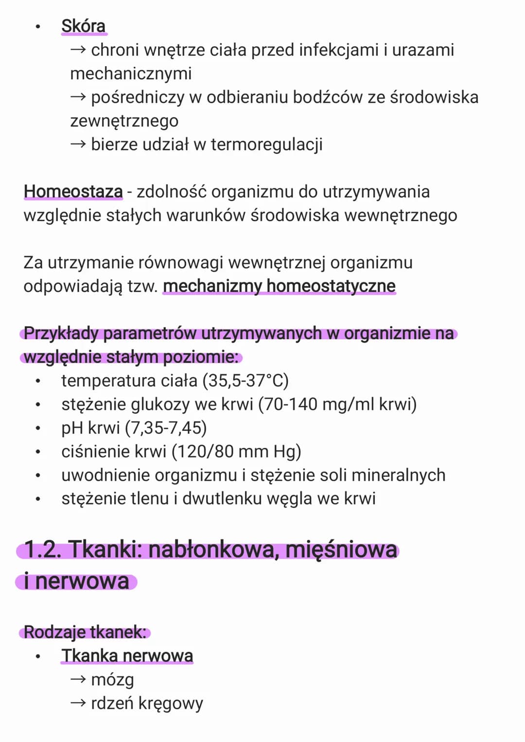 1. Organizm człowieka jako
funkcjonalna całość
1.1. Hierarchiczna budowa organizmu
człowieka
Budowa organizmu:
komórki → tkanki → narządy → 