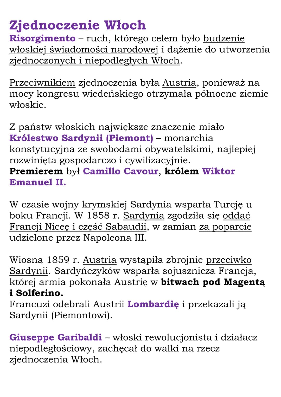 Od wojny krymskiej do
zjednoczenia Włoch
1848 Wiosna Ludów we Włoszech
1853-56 – wojna krymska
1859 - wojna koalicji francusko-sardyńskiej z