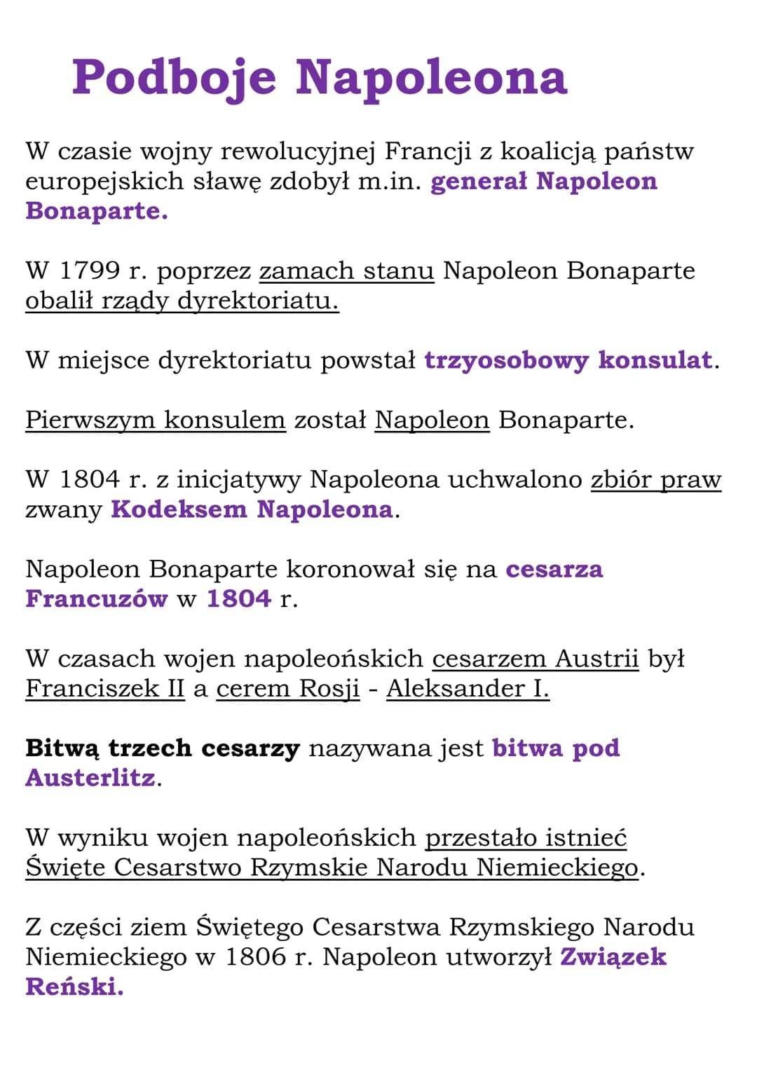 Podboje Napoleona
W czasie wojny rewolucyjnej Francji z koalicją państw
europejskich sławę zdobył m.in. generał Napoleon
Bonaparte.
W 1799 r