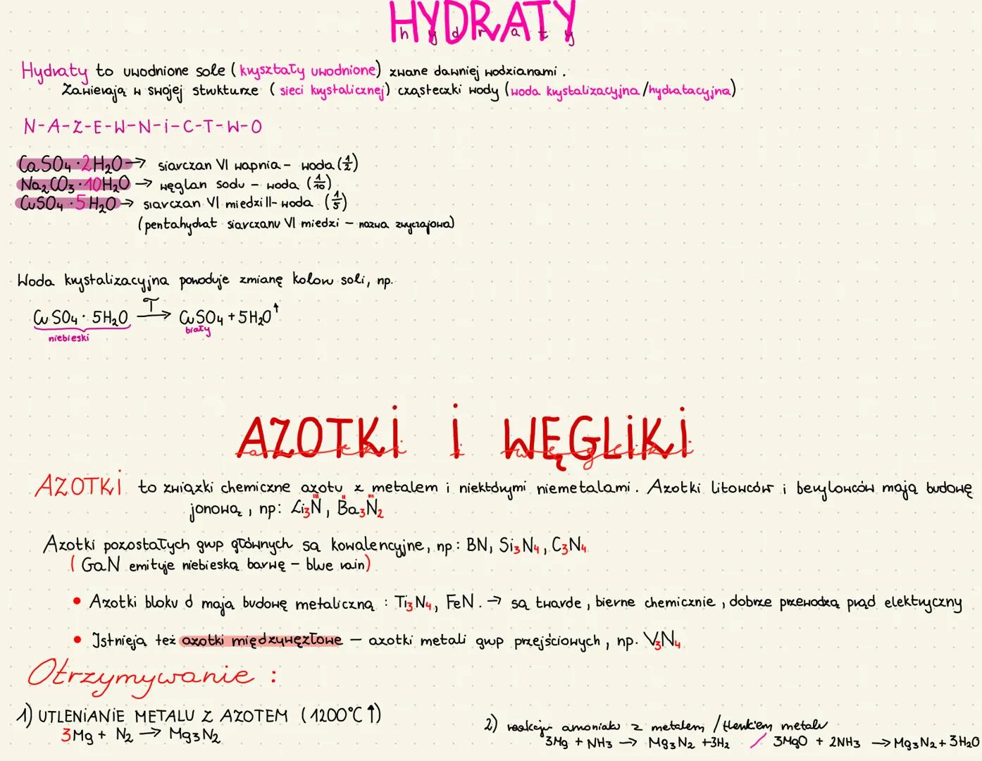 2) REAKCJA
AMONIAKU Z METALEM /TLENKIEM METALU
3Mg + NH3 M93 N₂ + 3H₂
3 MgO+2NH3 →→ M93N₂ + 3H₂O
WĘGLIKI-
IV IV
NIEMETALI bardzo twarde subs
