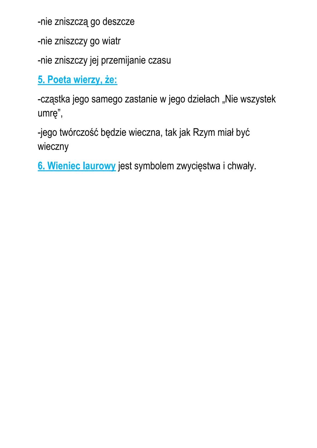 # "Wybudowałem pomnik"

1. Gatunek pieśni: pierwotnie związana z muzyką, budowa
stroficzna (zwrot, 4 wersy), obecność rytmu, brak rymów,
tem