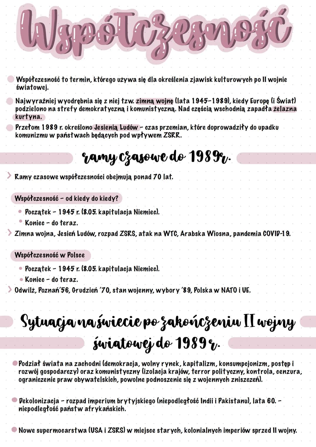 Współczesność
Współczesność to termin, którego używa się dla określenia zjawisk kulturowych po II wojnie
światowej.
Najwyraźniej wyodrębnia 