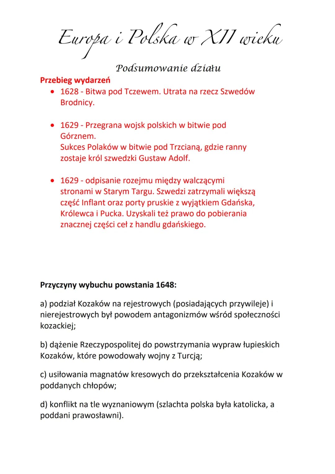 Europa i Polska w XII wieku
Podsumowanie działu
1. Kultura XVII-wiecznej Europy
2. Wojna trzydziestoletnia: czas trwania od 1618 do 1648
Jeg