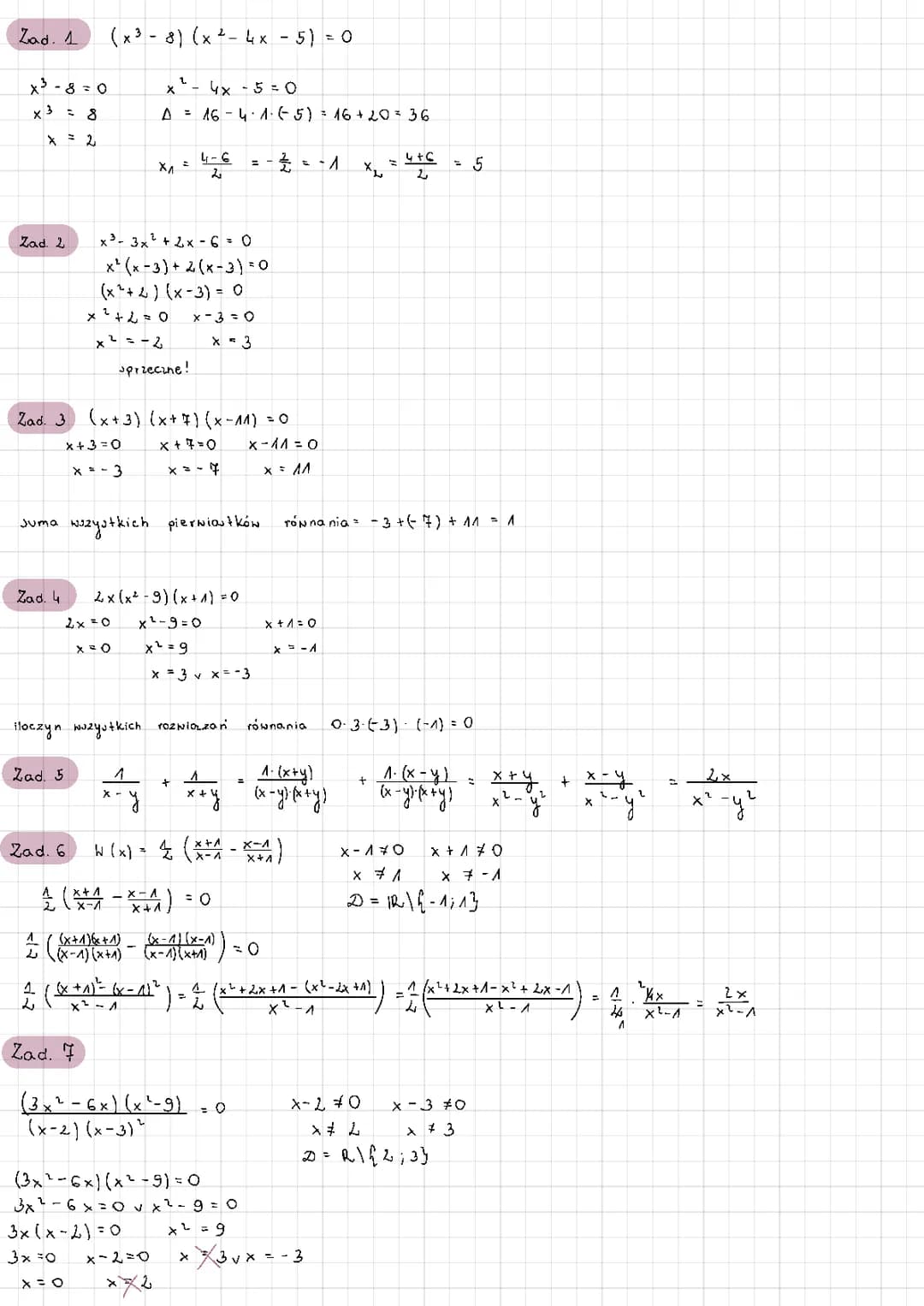 równania i nierówności - matematyka zdania wraz z rozwiązaniami