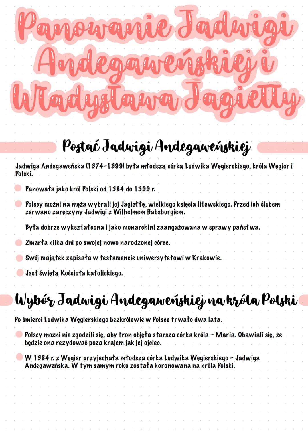 Panowanie Jadwigi
Andegaweńskiej i
Władysława Jagietty
Postać Jadwigi Andegaweńskiej
Jadwiga Andegaweńska (1374-1999) była młodszą córką Lud
