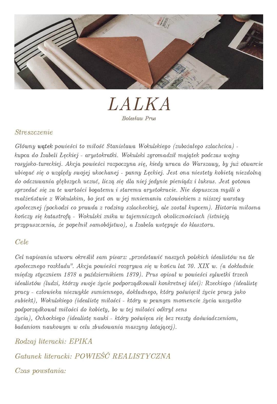 Lalka – Opracowanie do Matury i Notatki