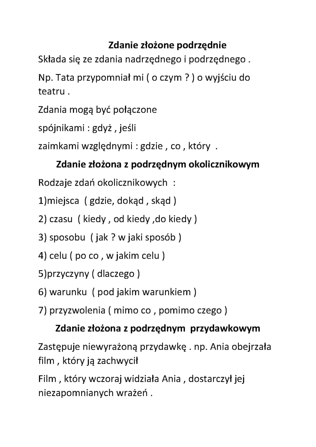 Zdania złożone podrzędnie - przykłady i ćwiczenia z odpowiedziami