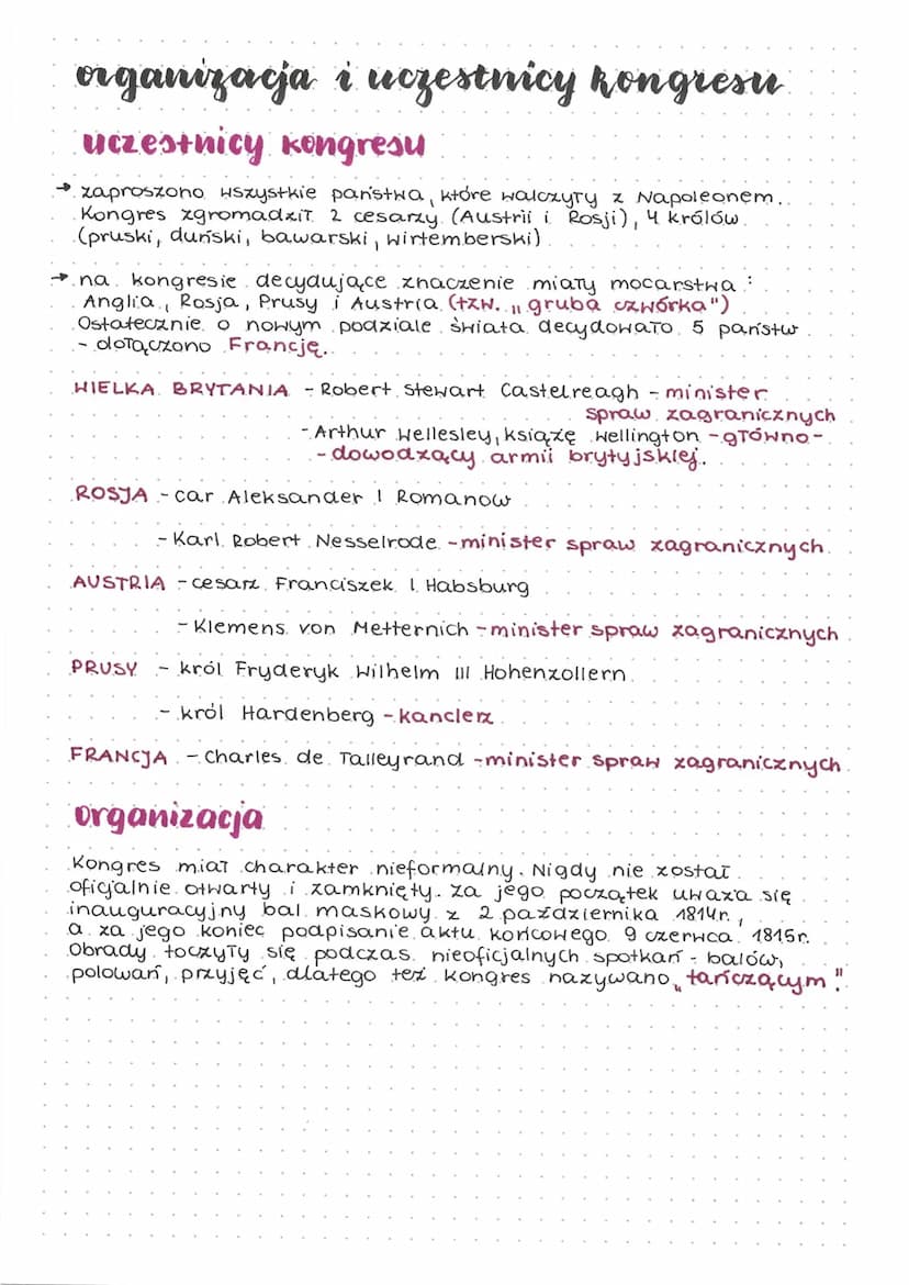 
<p>Kongres wiedeński, który odbył się w latach 1814-1815, miał trzy główne cele: pierwszy, to usunięcie wpływów Francji na kontynencie, dru