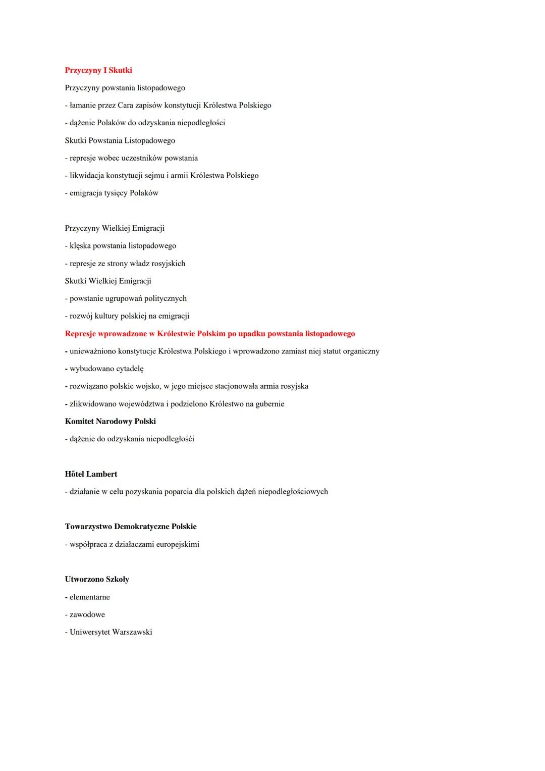 Daty:

1815 powstanie Królestwa Polskiego

29 listopada 1830 - wybuch powstania listopadowego

1832 - zmiana konstytucji na statut organiczn