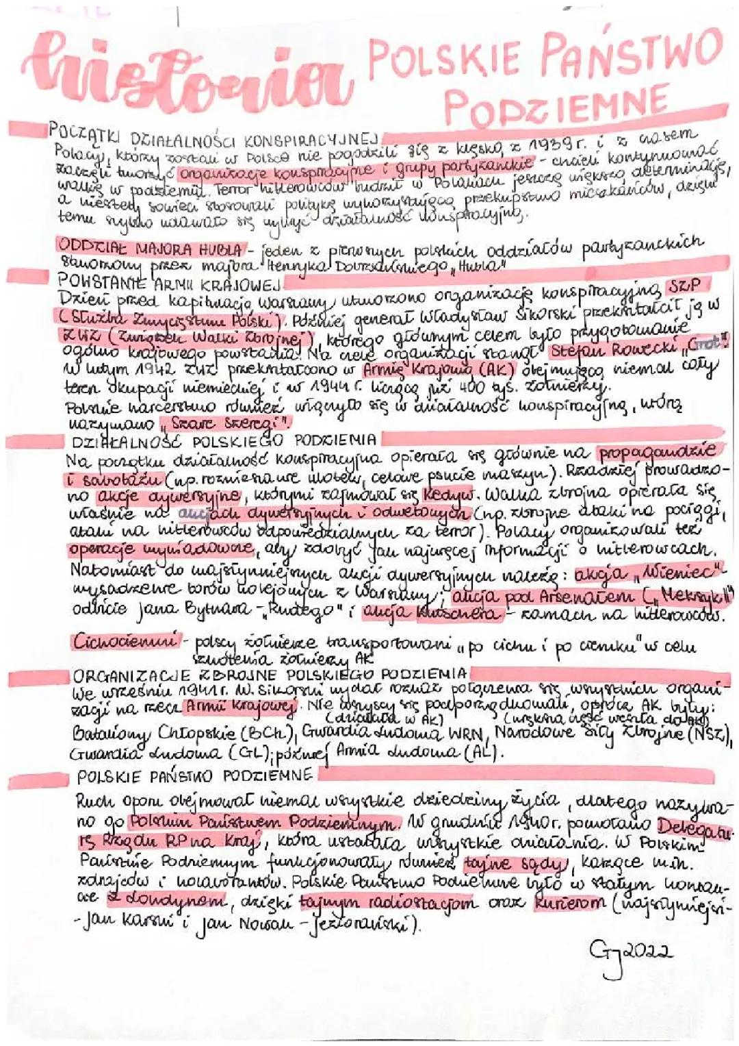 Historia Polskiego Państwa Podziemnego - Klasa 8