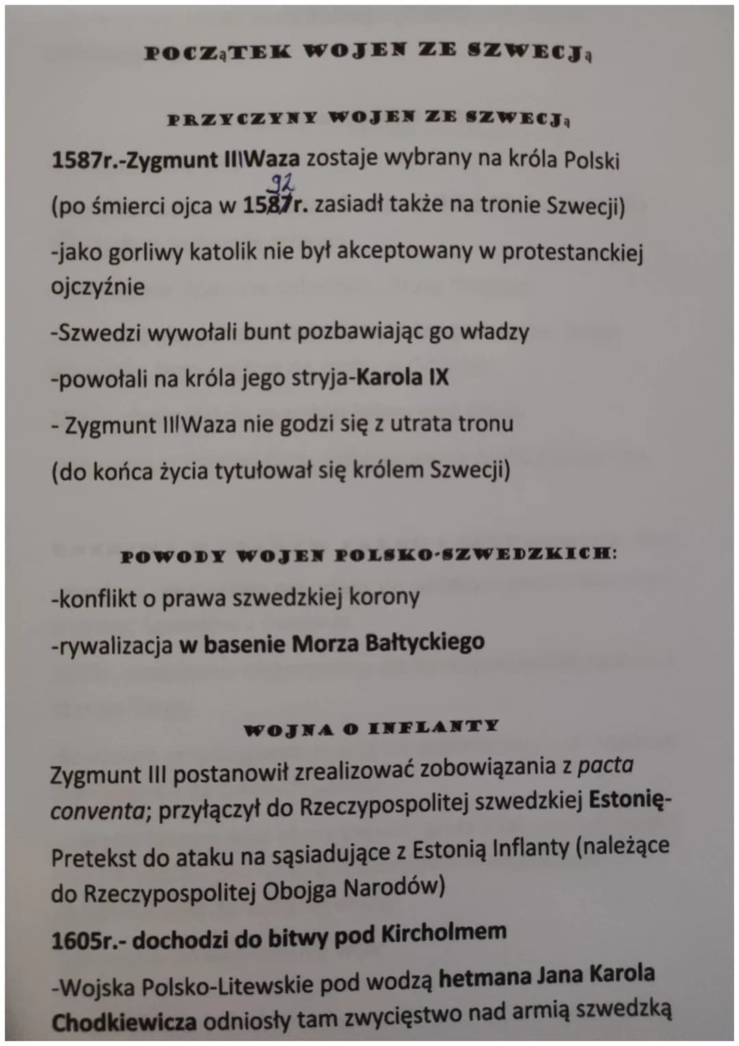 POCZĄTEK WOJEN ZE SZWECJĄ
PRZYCZYNY WOJEN ZE SZWECJĄ
1587r.-Zygmunt II Waza zostaje wybrany na króla Polski
92
(po śmierci ojca w 1587r. zas