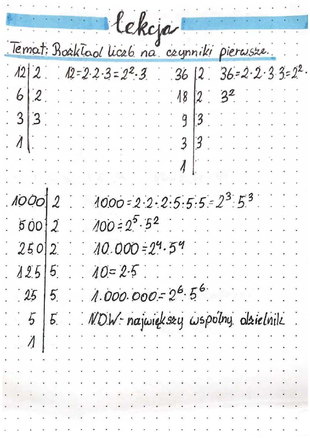 Rozkład liczb na czynniki pierwsze.