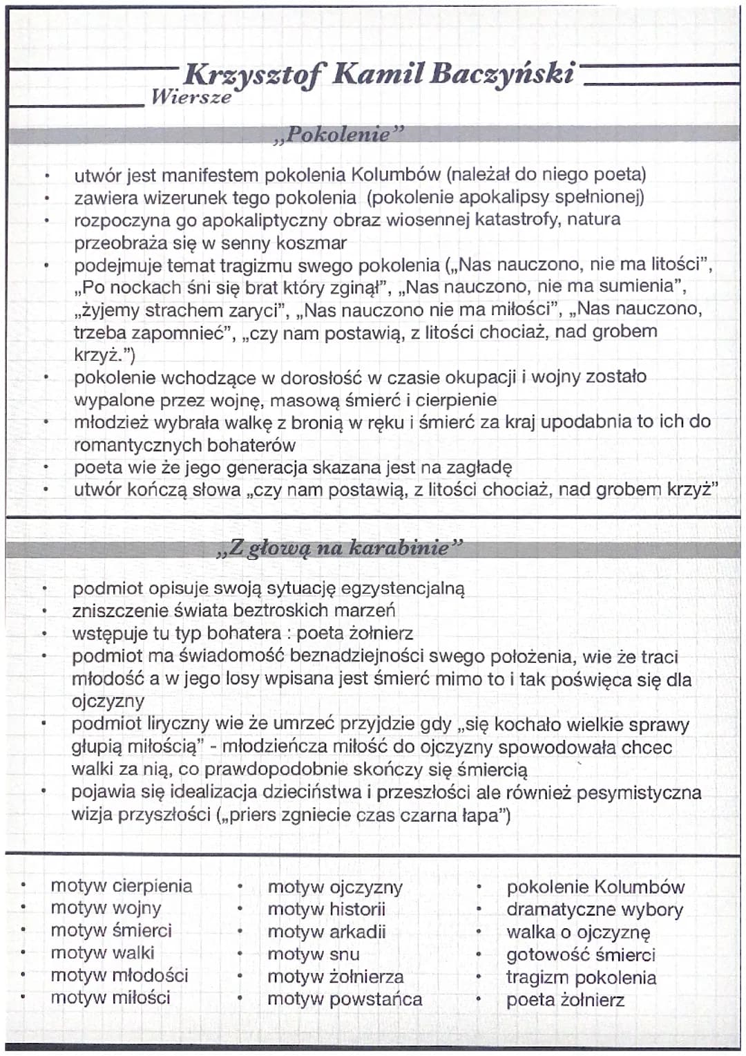 Krzysztof Kamil Baczyński wiersze „Pokolenie” „z głową na karabinie” 