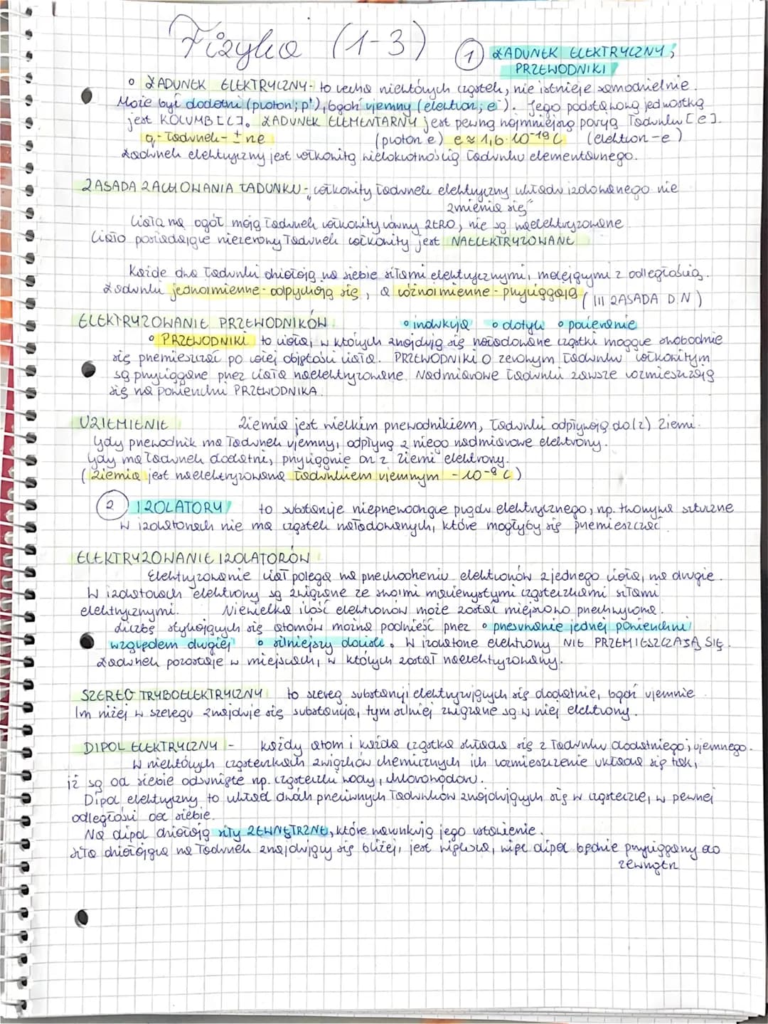 Freyho
Fizylex (1-3)
(1) LADUNEK ELEKTRYCZNY?
PRZEWODNIKI?
• ADUNEK ELEKTRYCZNY- to veche nichtórych cząstel, nie istnieje samodzielnie.
Moż
