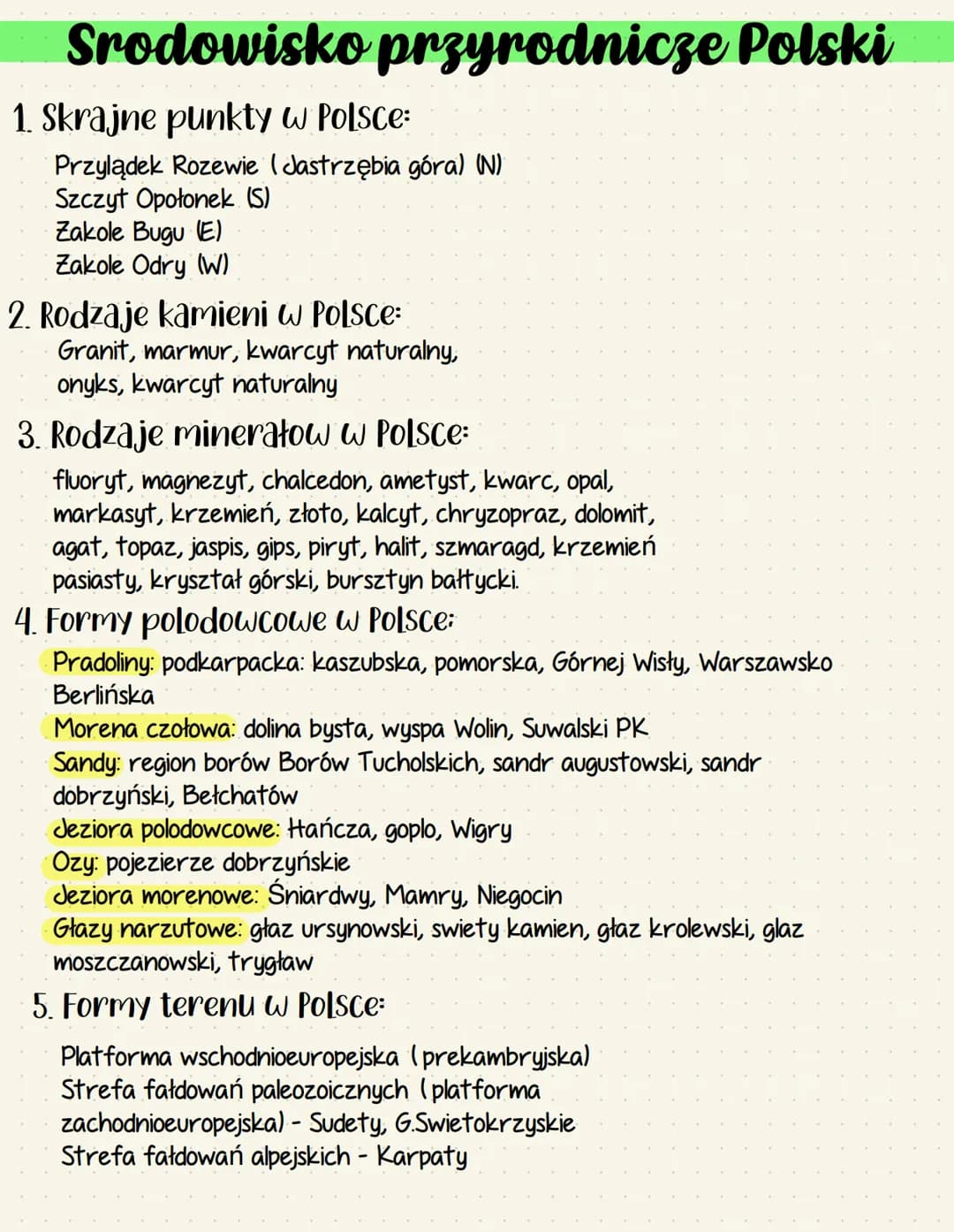 Srodowisko przyrodnicze Polski
1. Skrajne punkty w Polsce:
Przylądek Rozewie ( Jastrzębia góra) (N)
Szczyt Opołonek (S)
Zakole Bugu (E)
Zako