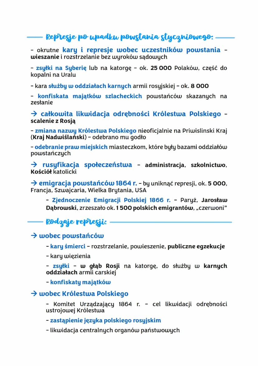 4.2 - Zabór rosyjski po powstaniu
styczniowym
Przyczyny upadku powstania Styczniowego:
- Polacy mogli prowadzić jedynie walkę partyzancką
- 