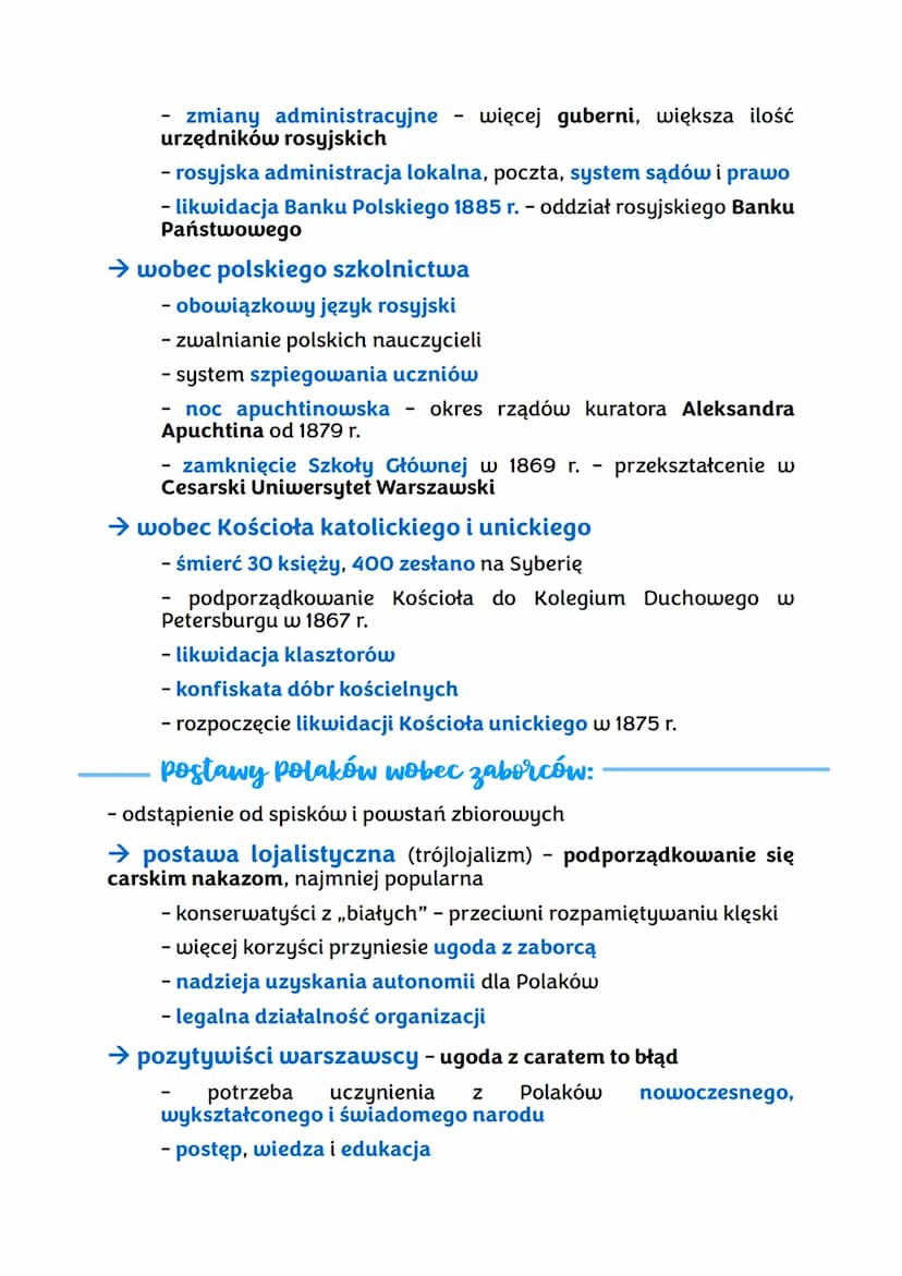 4.2 - Zabór rosyjski po powstaniu
styczniowym
Przyczyny upadku powstania Styczniowego:
- Polacy mogli prowadzić jedynie walkę partyzancką
- 