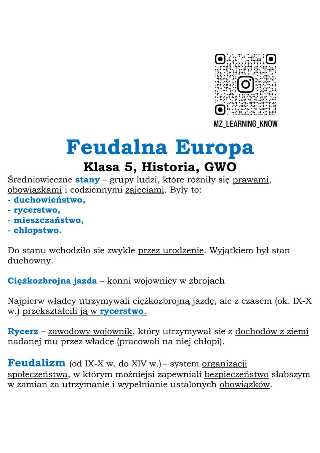 MZ_LEARNING_KNOW
Feudalna Europa
Klasa 5, Historia, GWO
Średniowieczne stany - grupy ludzi, które różniły się prawami,
obowiązkami i codzien
