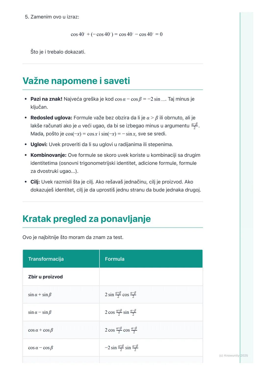 # Formule transformacije zbira i
razlike u proizvod i obrnuto

Uvod i značaj formula

Ove formule su jako važne jer nam omogućavaju da zbiro