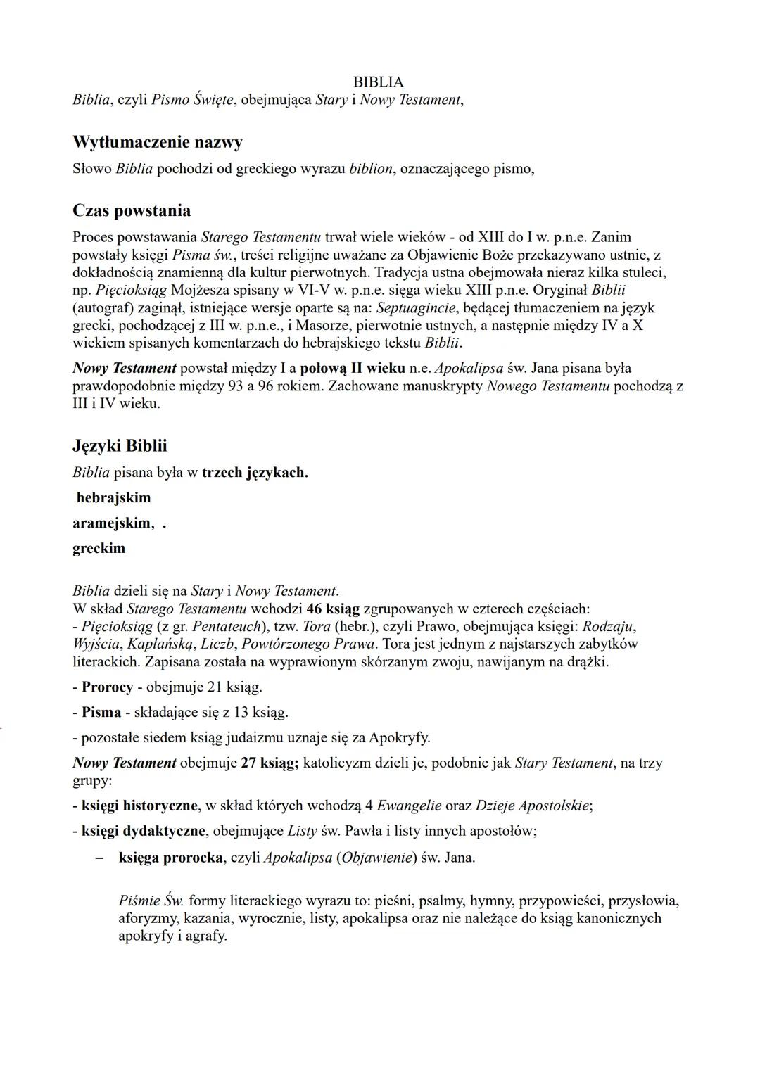 # BIBLIA
Biblia, czyli Pismo Święte, obejmująca Stary i Nowy Testament,

## Wytłumaczenie nazwy
Słowo Biblia pochodzi od greckiego wyrazu bi
