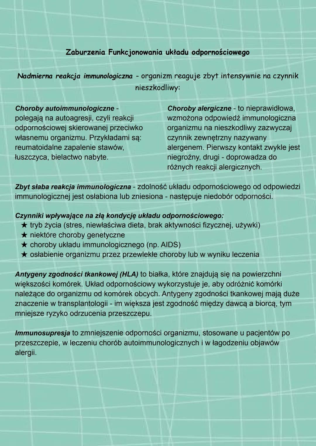 Układ odpornościowy
funkcje
> odróżnianie komórek organizmu od
obcych komórek i cząsteczek
> zwalczanie infekcji
> cząsteczki uczestniczące 