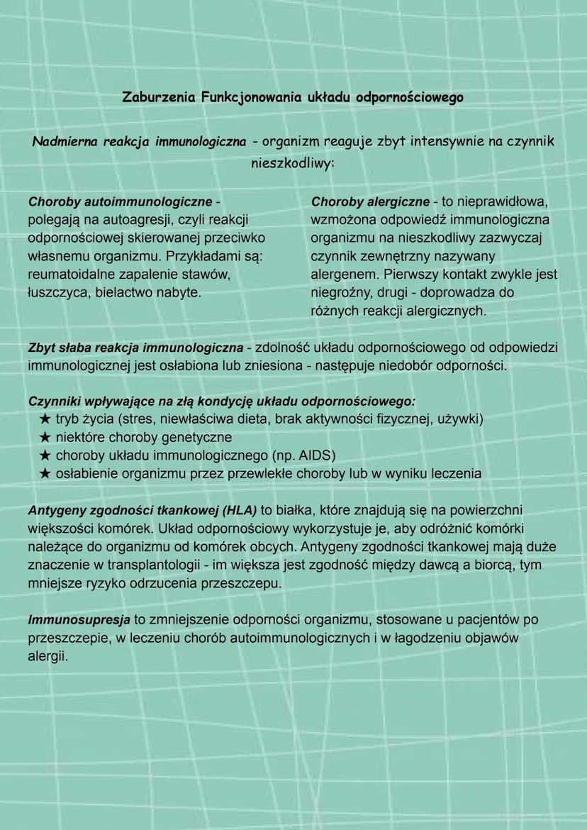 Układ odpornościowy
funkcje
> odróżnianie komórek organizmu od
obcych komórek i cząsteczek
> zwalczanie infekcji
> cząsteczki uczestniczące 