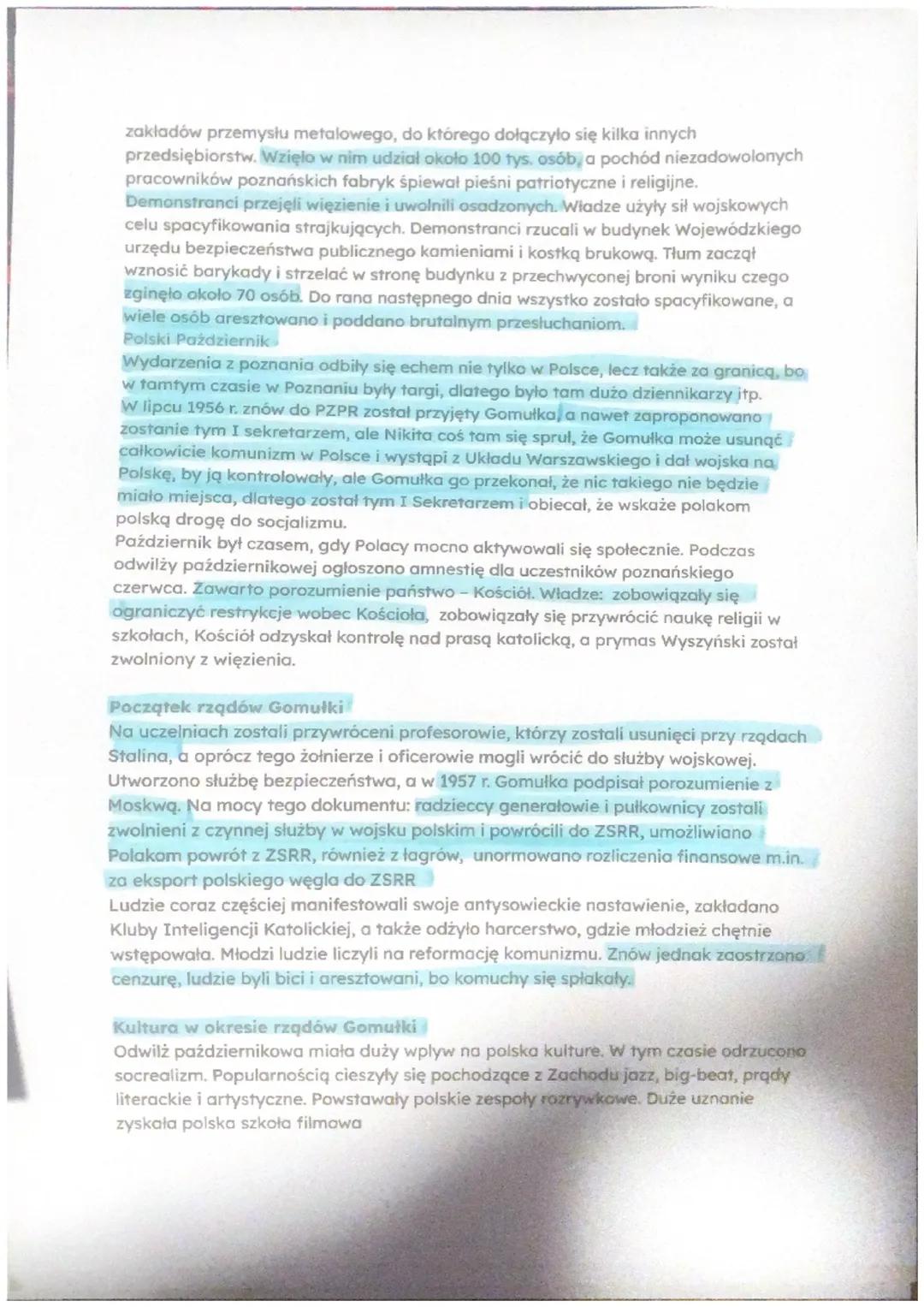 ODWICZ I POLSKI PAŹDZIERNIK
Początki odwilży
W 1954 r. podczas drugiego zjazdu PZPR dokonano czwartej korekty planu
sześcioletniego (Polegać