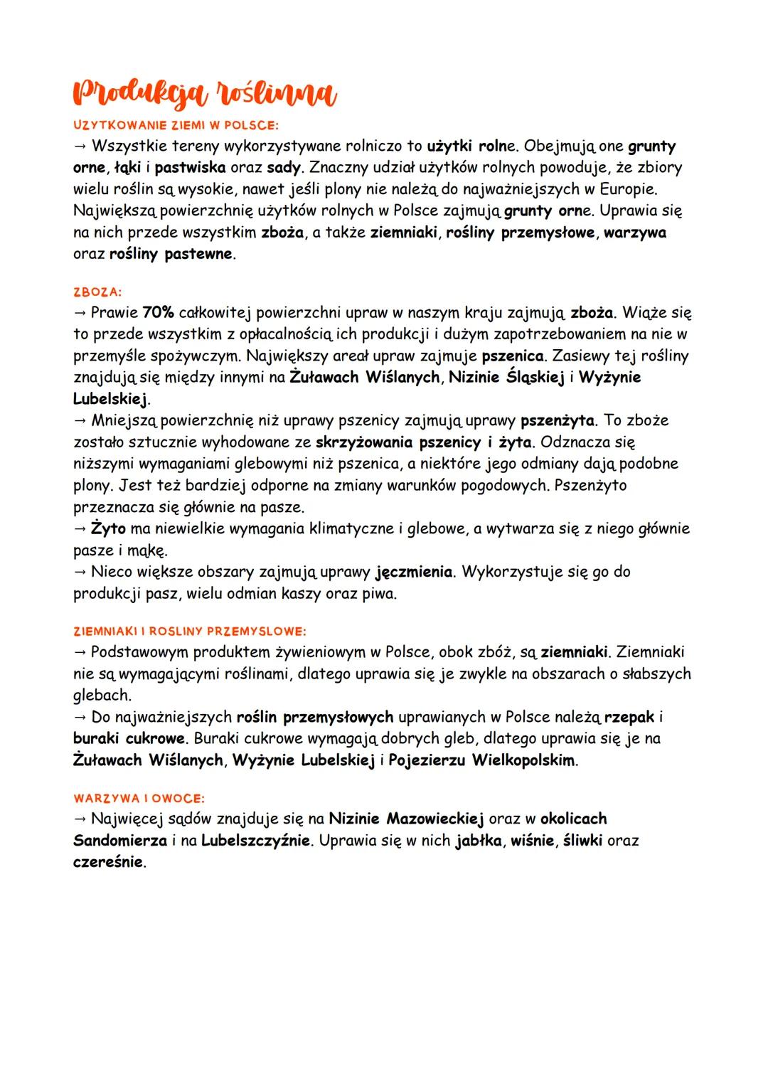 # Produkcja roślinna

UZYTKOWANIE ZIEMI W POLSCE:
- Wszystkie tereny wykorzystywane rolniczo to użytki rolne. Obejmują one grunty
orne, łąki