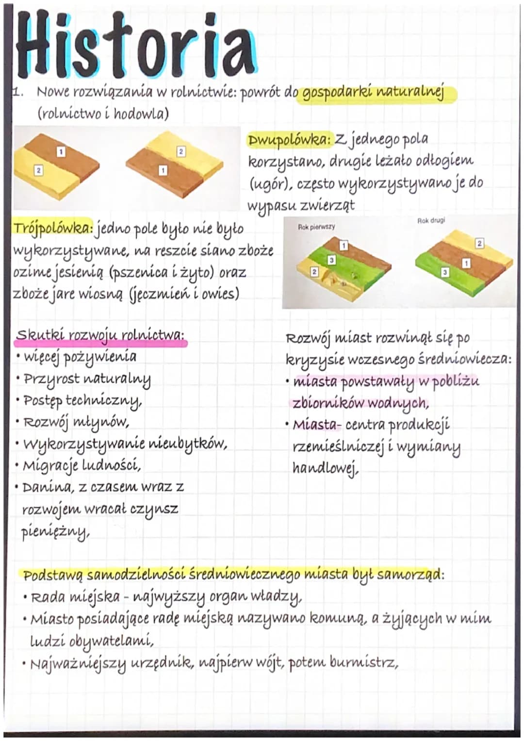 Historia
1. Nowe rozwiązania w rolnictwie: powrót do gospodarki naturalnej
(rolnictwo i hodowla)
2
Trójpolówka: jedno pole było nie było.
wy