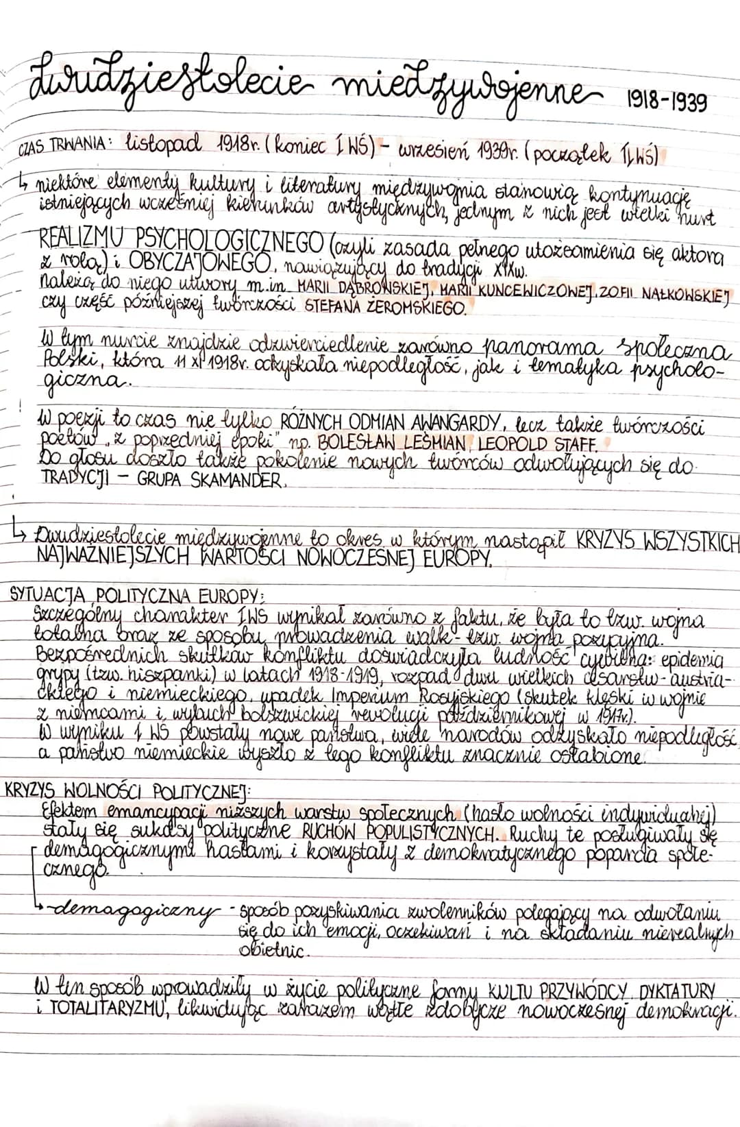 Lurudziestolecie miedzywojenne
1918-1939
CZAS TRWANIA: listopad 1918 r. (koniec I WS) - wrzesień 1939r. (początek TI WS)
to niektóre element