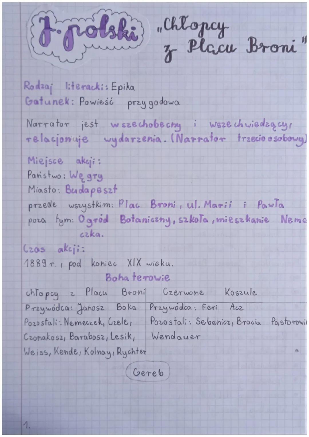 J.polski Chłopcy
z
Rodzaj literack:: Epika
Gatunek: Powieść
przy godowa
Narrator jest wszechobecny i wszechwiedzący,
relacjonuje wydarzenia.