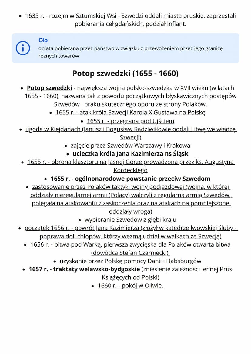 --- OCR Start ---
Wojny Polski w XVII wieku
Wojny ze Szwecją
Przyczyny
Skutki
• pretensje Zygmunta III Wazy do tronu szwedzkiego
• 1660 r. -