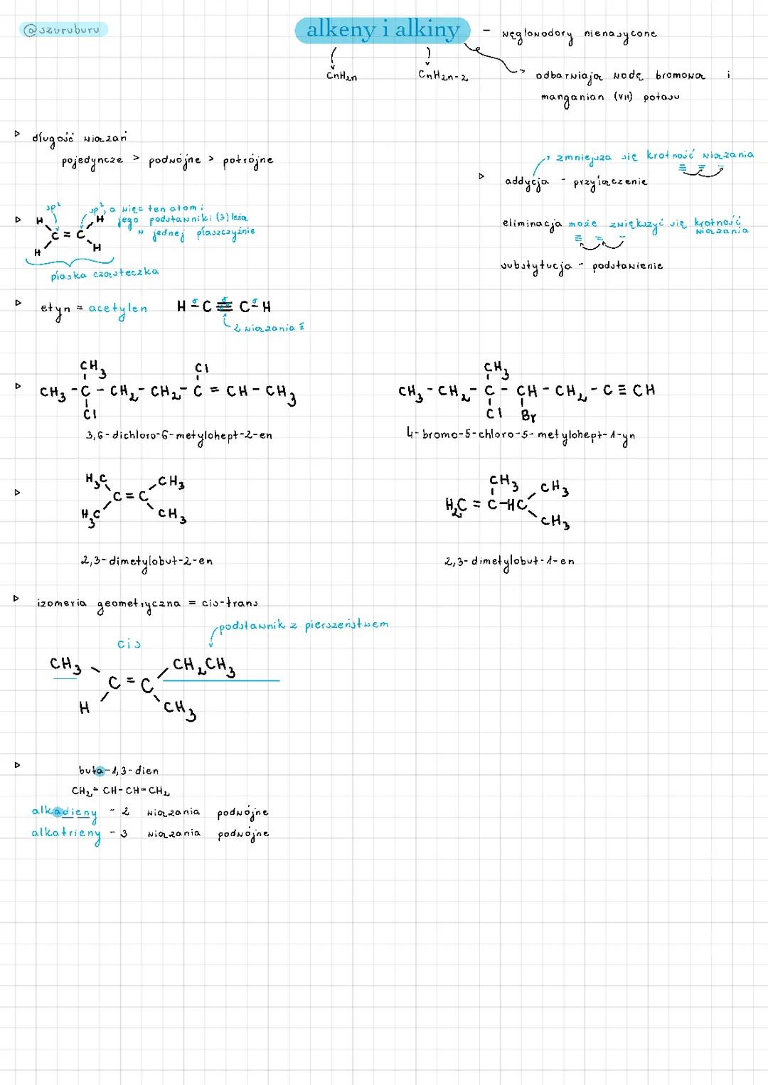 Alkeny i Alkiny - Notatka do Chemii Organicznej