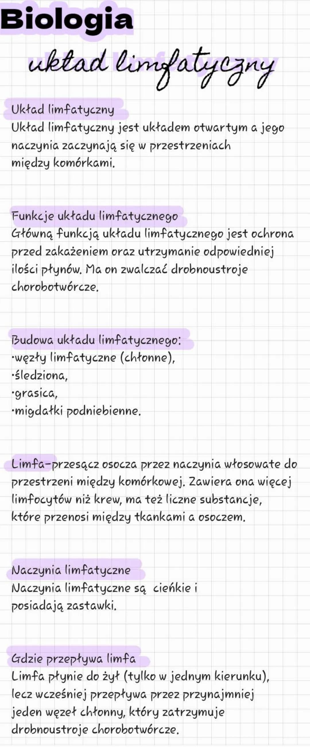 Biologia
układ limfatyczny
Układ limfatyczny
Układ limfatyczny jest układem otwartym a jego
naczynia zaczynają się w przestrzeniach
między k