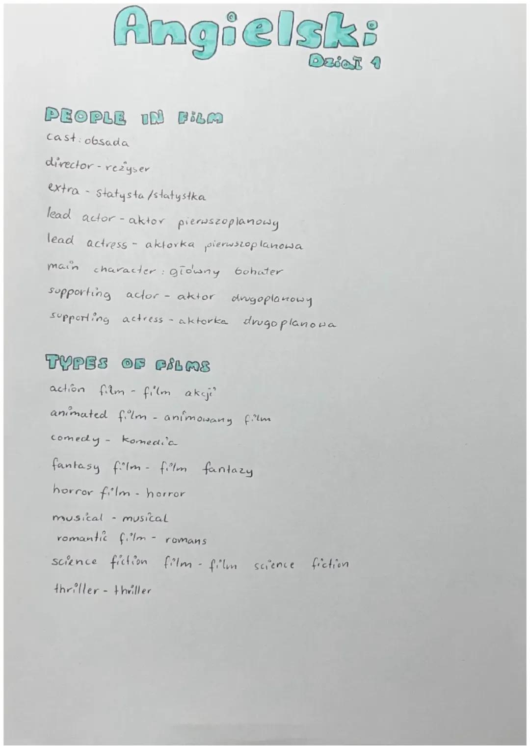 Angielski Dział 1 Klasa 7 - Przydatna Notatka