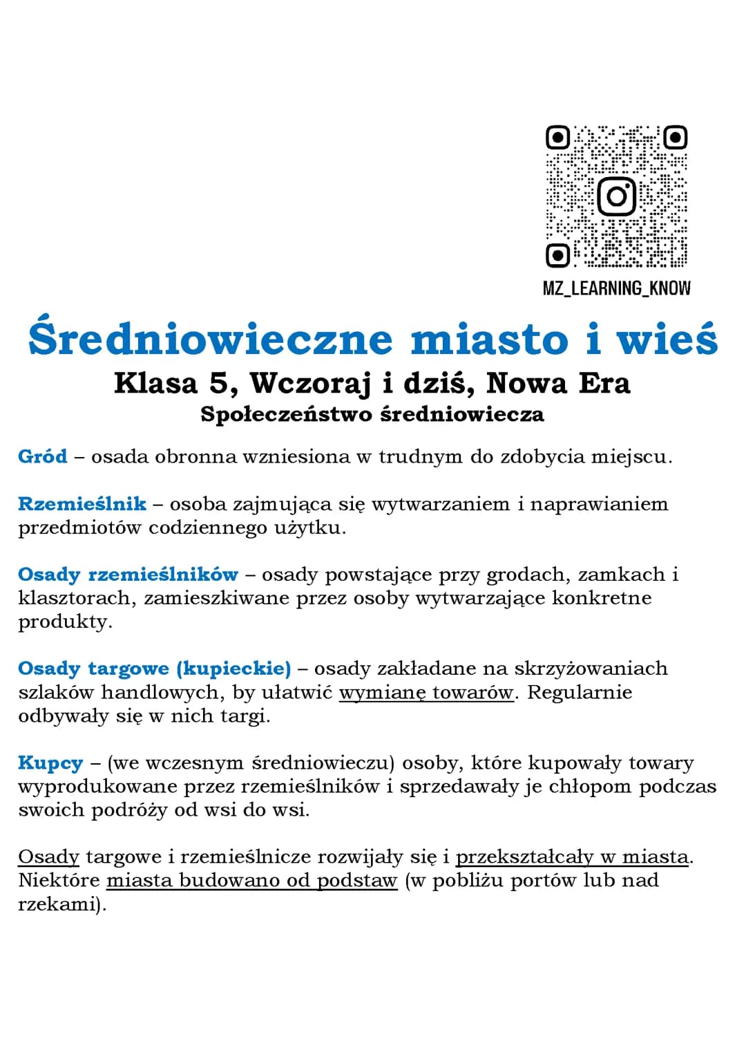 Średniowieczne miasto i wieś Klasa 5, Wczoraj i dziś, Nowa Era Społeczeństwo średniowiecza