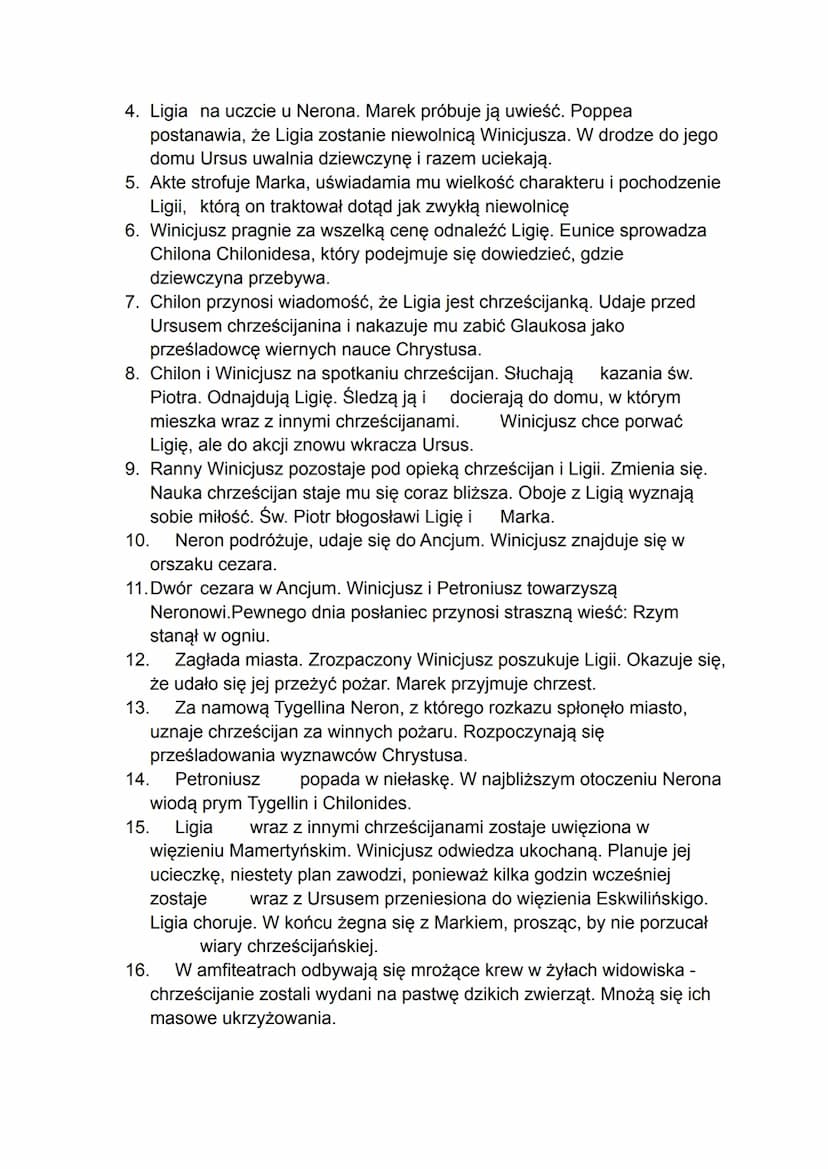 Quo vadis
Czas i miejsce akcji
Akcja powieści rozgrywa się w latach 63-66 n.e., zaś epilog przypada na rok 68,jest
to data śmierci cesarza r